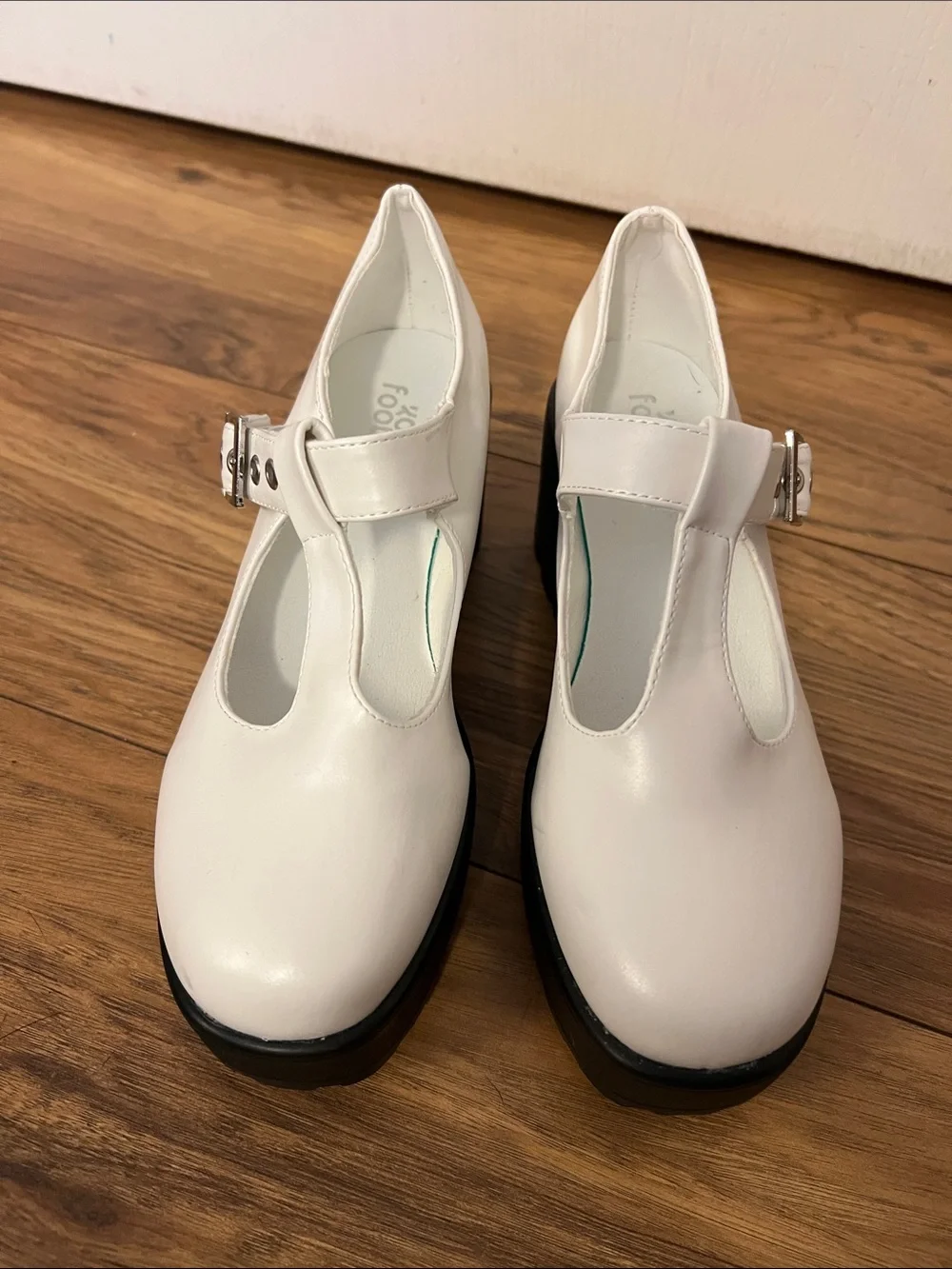 White Mary Jane Platform Heels with Buckle Strap